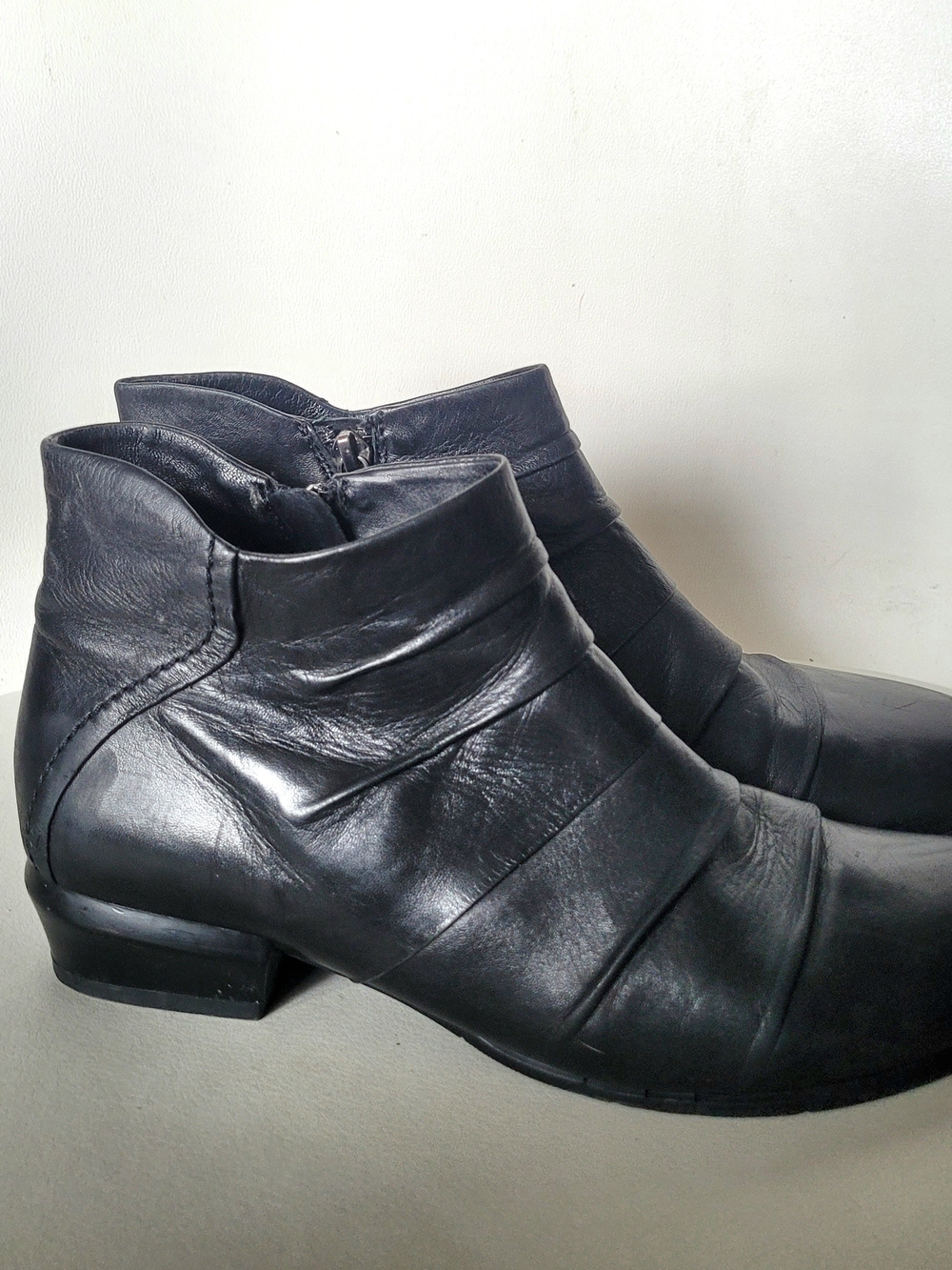 Women's Black Leather Ankle Booties - Sleek Zip Side Design
